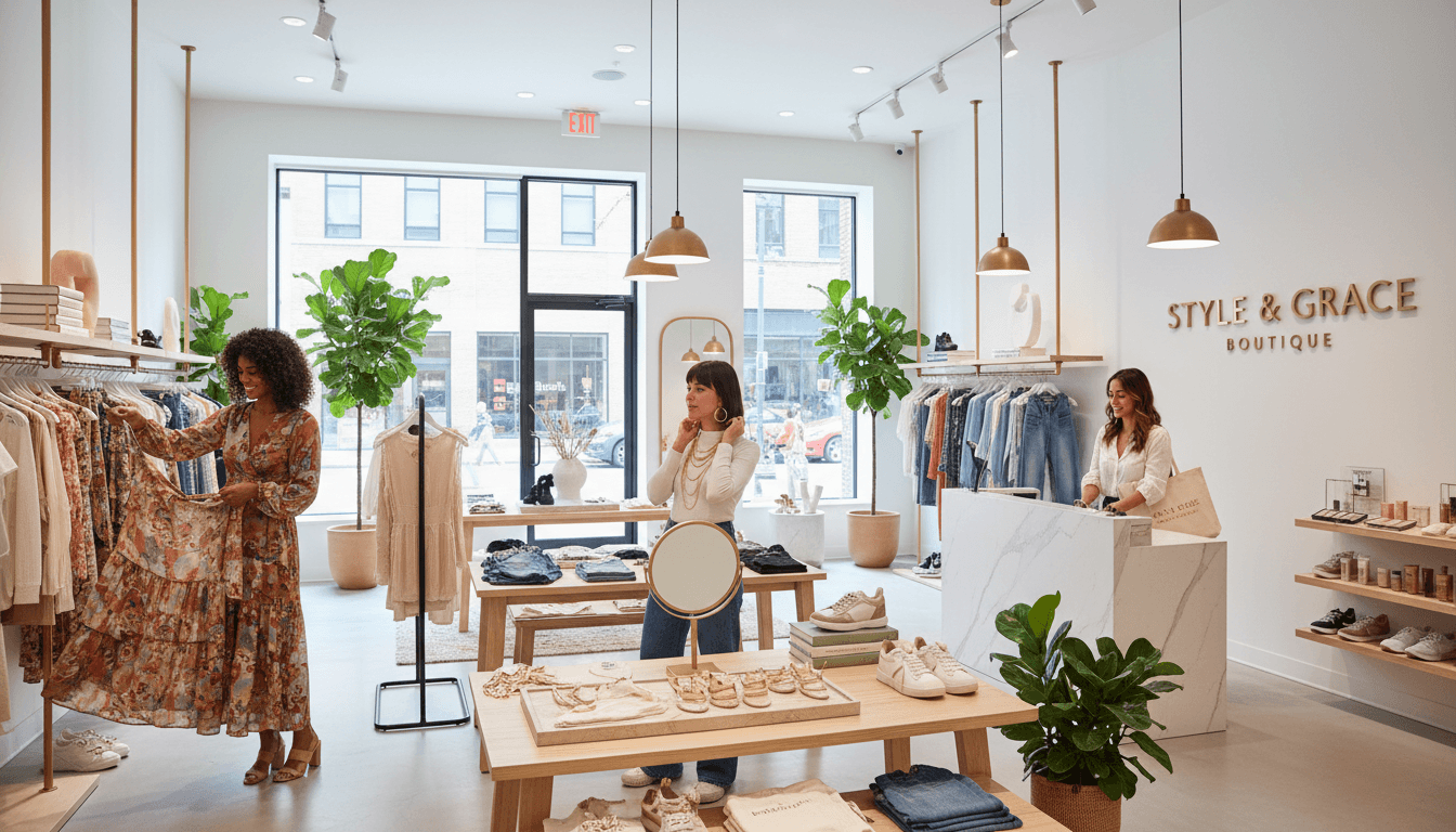 Boutique retail checkout counter in a bright stylish store