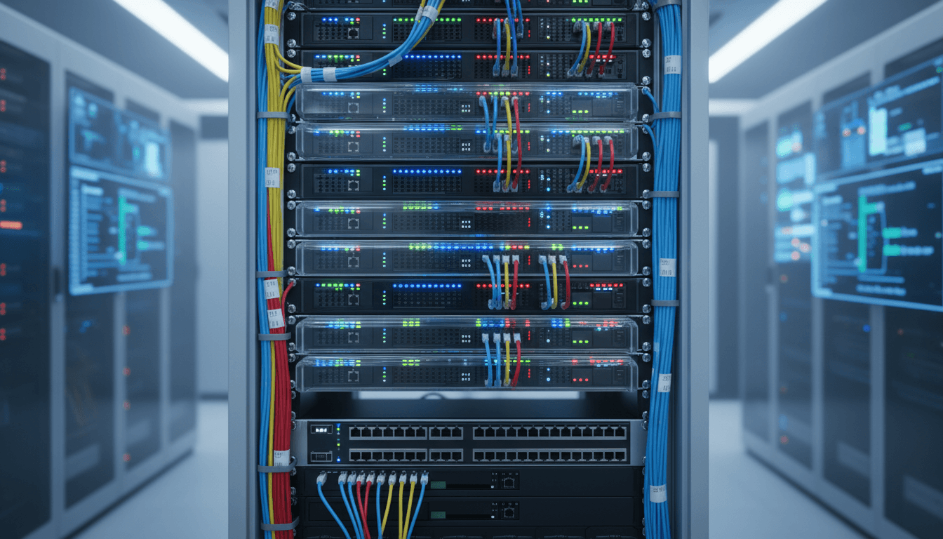 Modern data center with neatly organized server racks